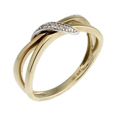 9ct yellow gold and diamond cross over ring - Product number 6762530