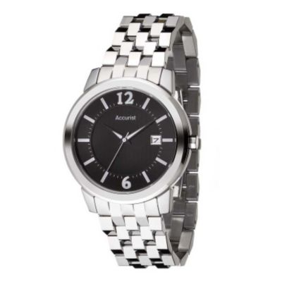 accurist mens black dial stainless steel