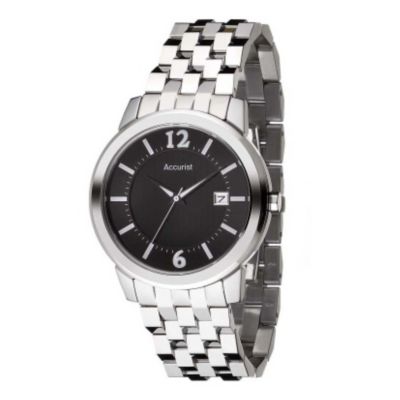 mens black dial stainless steel