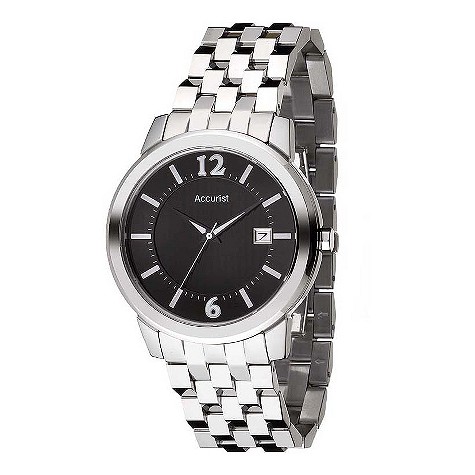 accurist mens black dial stainless steel