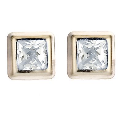 9ct Yellow Gold Square Cubic Zirconia Stud