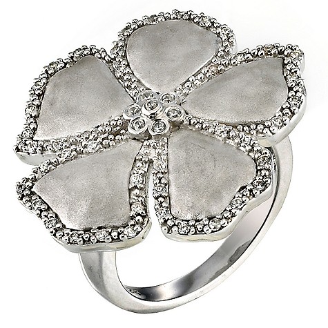Silver and diamond flower ring