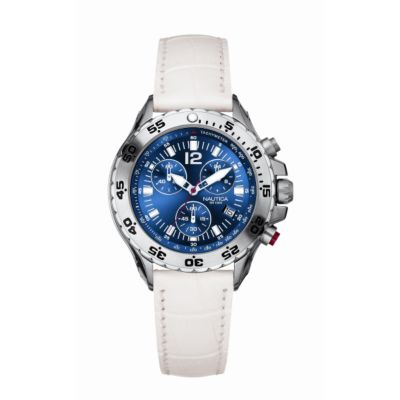 Nautica NST ladies' blue dial chronograph white leather strap watch - Product number 6813674