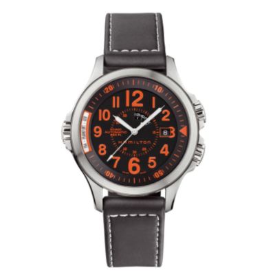 mens Khaki Automatic black leather