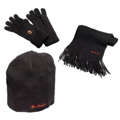 Ben Sherman Mens Black Hat, Scarf and