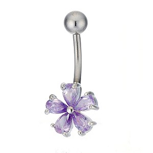 Sterling Silver Lavender Cubic Zirconia Belly Bar