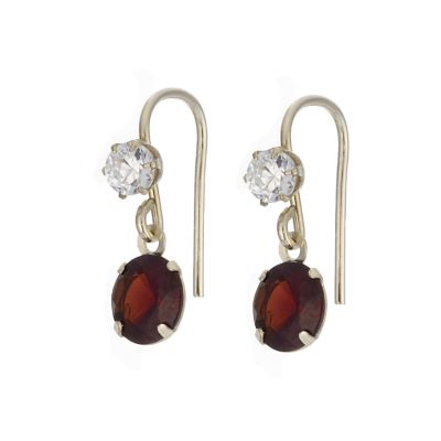 9ct Yellow Gold Garnet Cubic Zirconia Drop Earrings