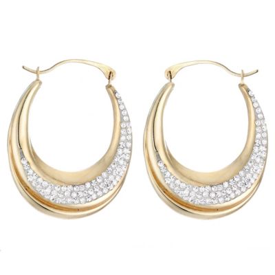 H Samuel 9ct Yellow Gold Oval Crystal Creole earrings