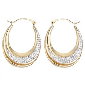 9ct Yellow Gold Oval Crystal Creole earrings