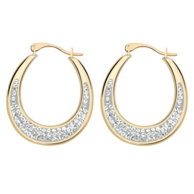 9ct Yellow Gold Crystal Creole Earrings and Gift