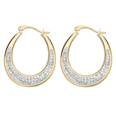 9ct Yellow Gold Crystal Creole Earrings and Gift