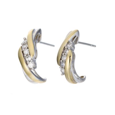 Silver and 9ct Yellow Gold Cubic Zirconia Wedding Earrings - Product number 6837026