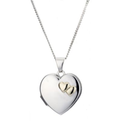 9ct Yellow Gold and Silver Double Heart Locket