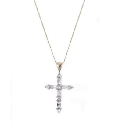 9ct Yellow Gold and Silver Cubic Zirconia Cross 16'