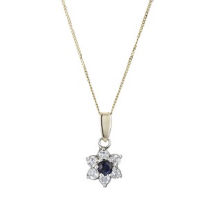9ct gold silver sapphire and cubic zirconia