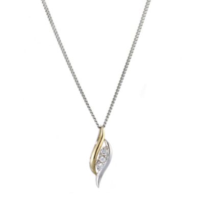 Silver 9ct Yellow Gold Cubic Zirconia Duet Pendant  16'