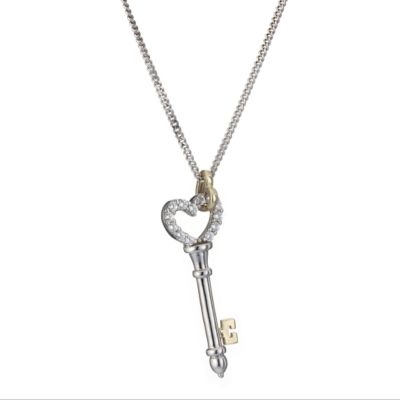 9ct White Gold Silver & Cubic Zirconia Key Pendant - Product number 6838545