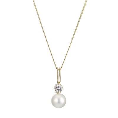 9ct Gold Cultured Freshwater Pearl Cubic Zirconia Pendant - Product number 6838642