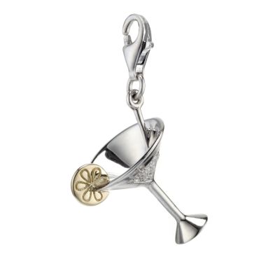 9ct Yellow Gold Silver Cubic Zirconia Champagne Glass Charm - Product number 6838758