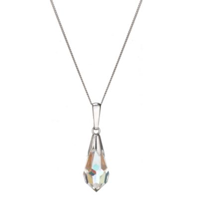 9ct White Gold Crystal Drop Pendant