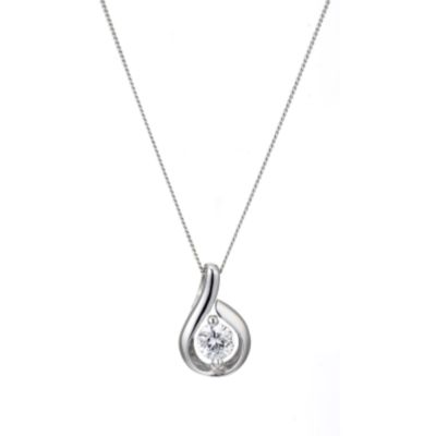 9ct White Gold Cubic Zirconia Teardrop Pendant