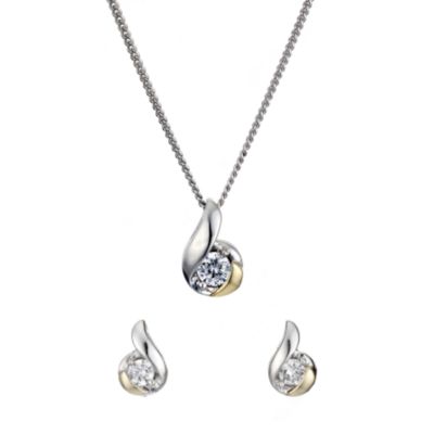 H Samuel 9ct Yellow Gold and Silver Cubic Zirconia Gift Set