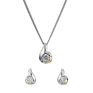 9ct Yellow Gold and Silver Cubic Zirconia Gift Set