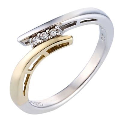 H Samuel Duet 9ct Yellow Gold and Sterling Silver Ring -