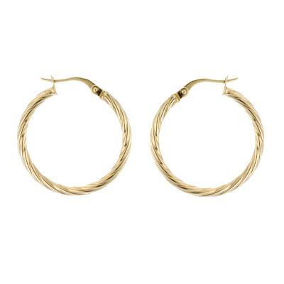 9ct Yellow Gold Thin Twist Creole Earrings 25mm - Product number 6839363