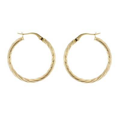 9ct Yellow Gold Thin Twist Creole Earrings 25mm