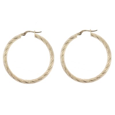 9ct Yellow Gold Thick sparkle Creole Earrings 35mm