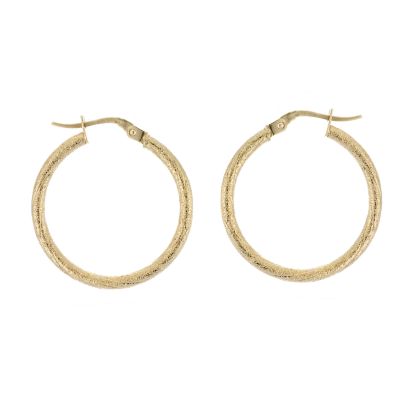 9ct Yellow Gold Thin Sparkle Creole Earrings 23mm