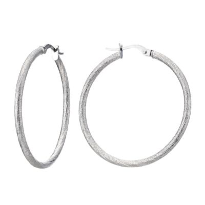 9ct White Gold Thin Earrings 33mm