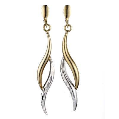 9ct Two Colour Gold Flame Drop Earrings