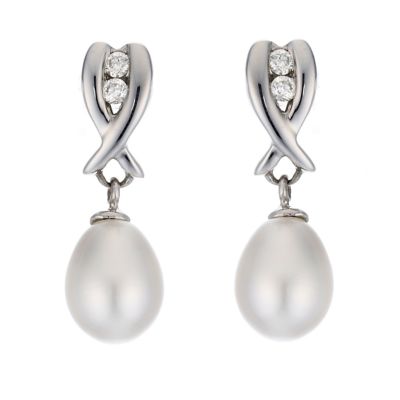9ct white gold diamond and pearl kiss earrings