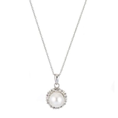 9ct white gold cultured freshwater pearl diamond pendant