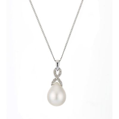9ct white gold cultured freshwater pearl diamond pendant - Product number 6840442