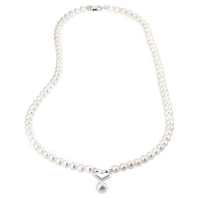 9ct white gold diamond heart and pearl necklace