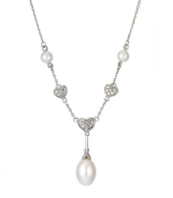 9ct white gold diamond and pearl necklace