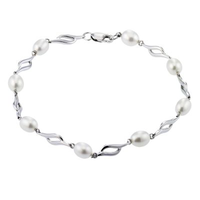 9ct white gold twists and pearl bracelet