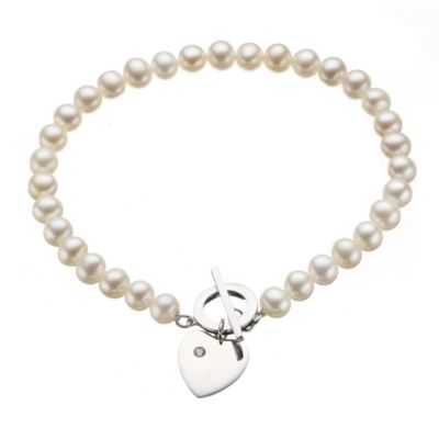 9ct white gold freshwater pearl and diamond set