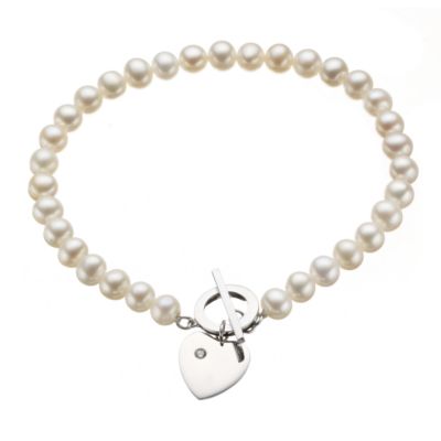 Unbranded 9ct white gold freshwater pearl and diamond set