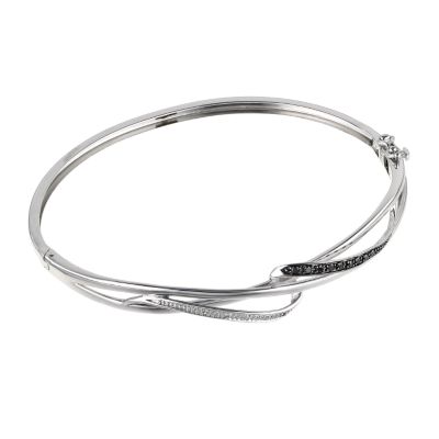 9ct white gold white  treated black diamond twist bangle - Product ...