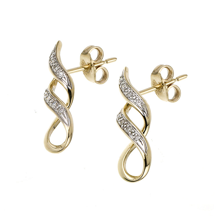 Ernest Jones - 9ct yellow gold diamond twist earrings - Special Savings