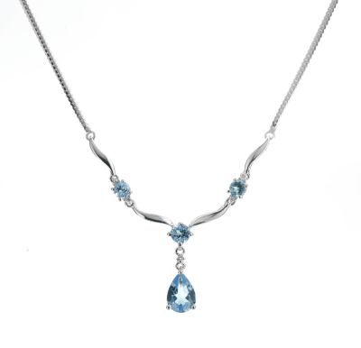 9ct white gold necklace with 4 blue topaz stones 