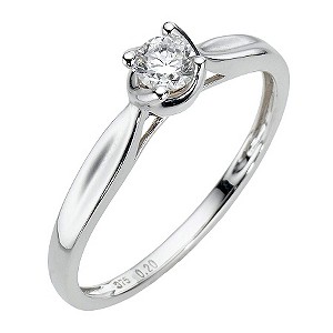 9ct White Gold Fifth Carat Diamond Claw Set Ring