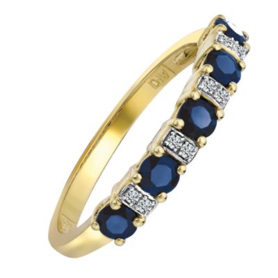 9ct Yellow Gold Rhodium Plated Sapphire and Diamond Ring