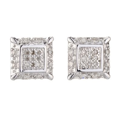 9ct White Gold Diamond Square Stud Earrings