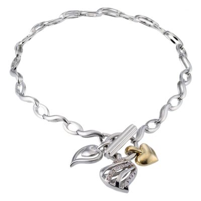 Silver and 9ct Gold Diamond Set Heart Charm T