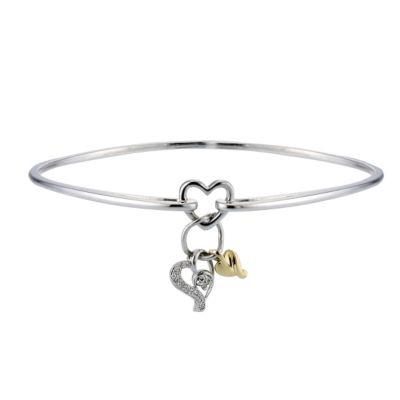 Silver and 9ct Gold Diamond Set Charm Bangle - Product number 6853536